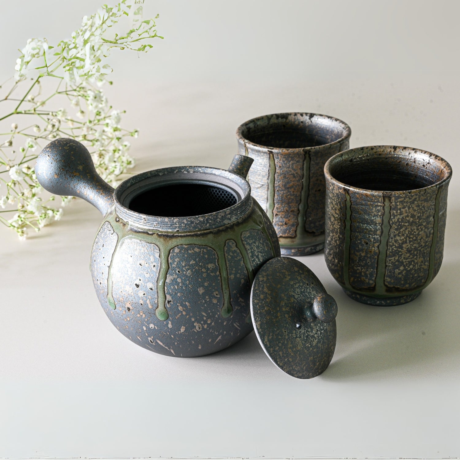 Japanese Kyusu Set - Teapot with Filters (230ml) and Two Cups by Aprika Life