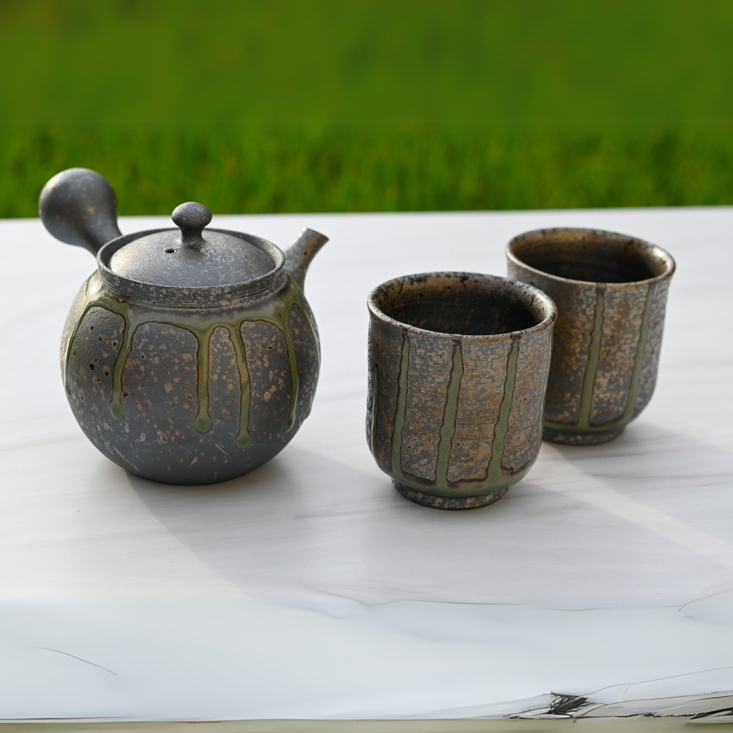 Japanese Kyusu Set - Teapot with Filters (230ml) and Two Cups by Aprika Life