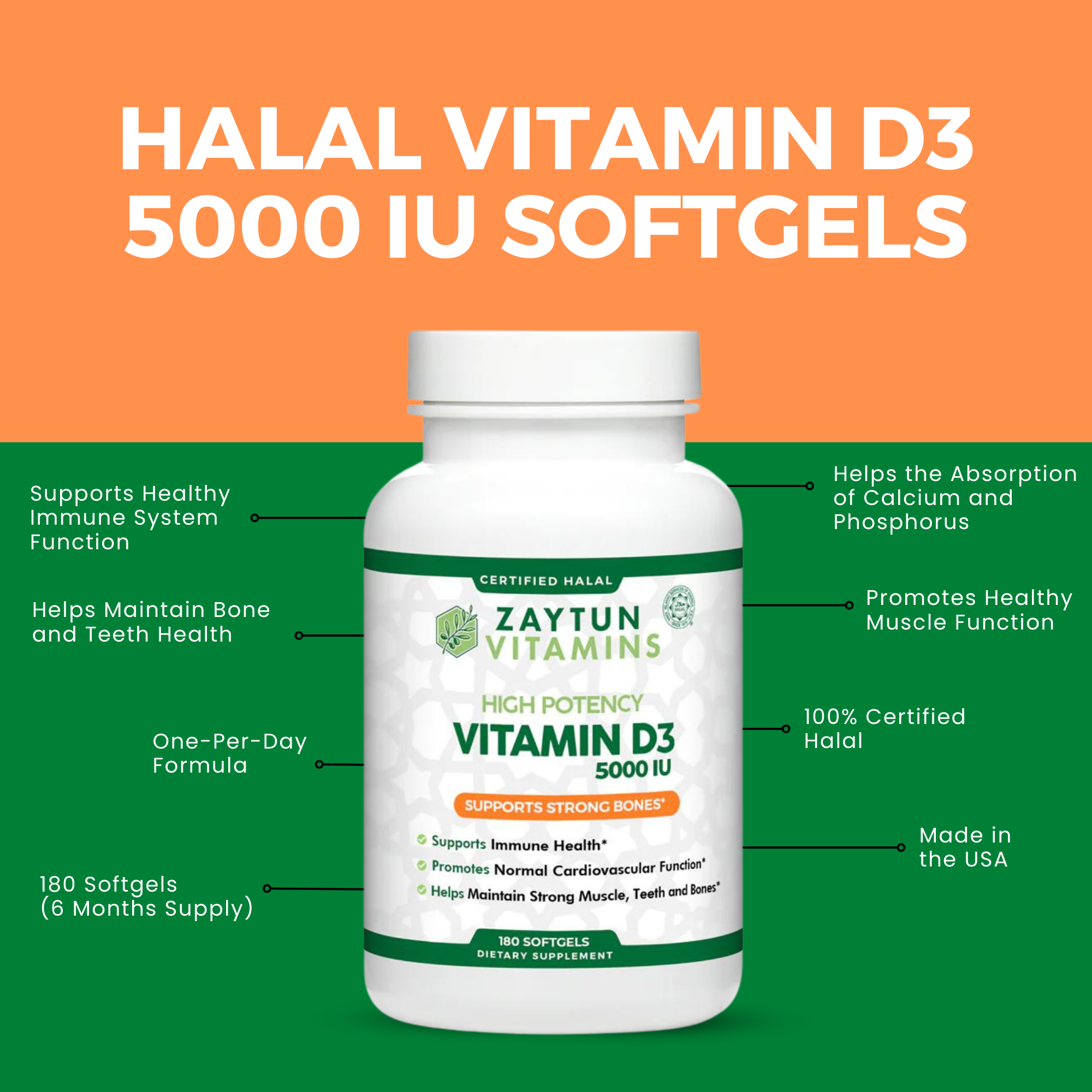 Halal Vitamin D3 5000 IU Softgels